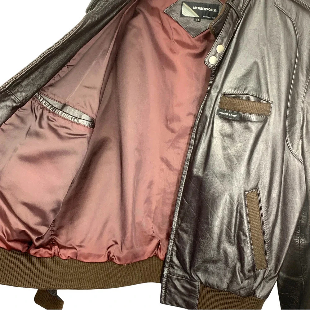 Vintage 1980's Members Only Men's Sz 44 Brown Leather Racer Jacket Europe Craft